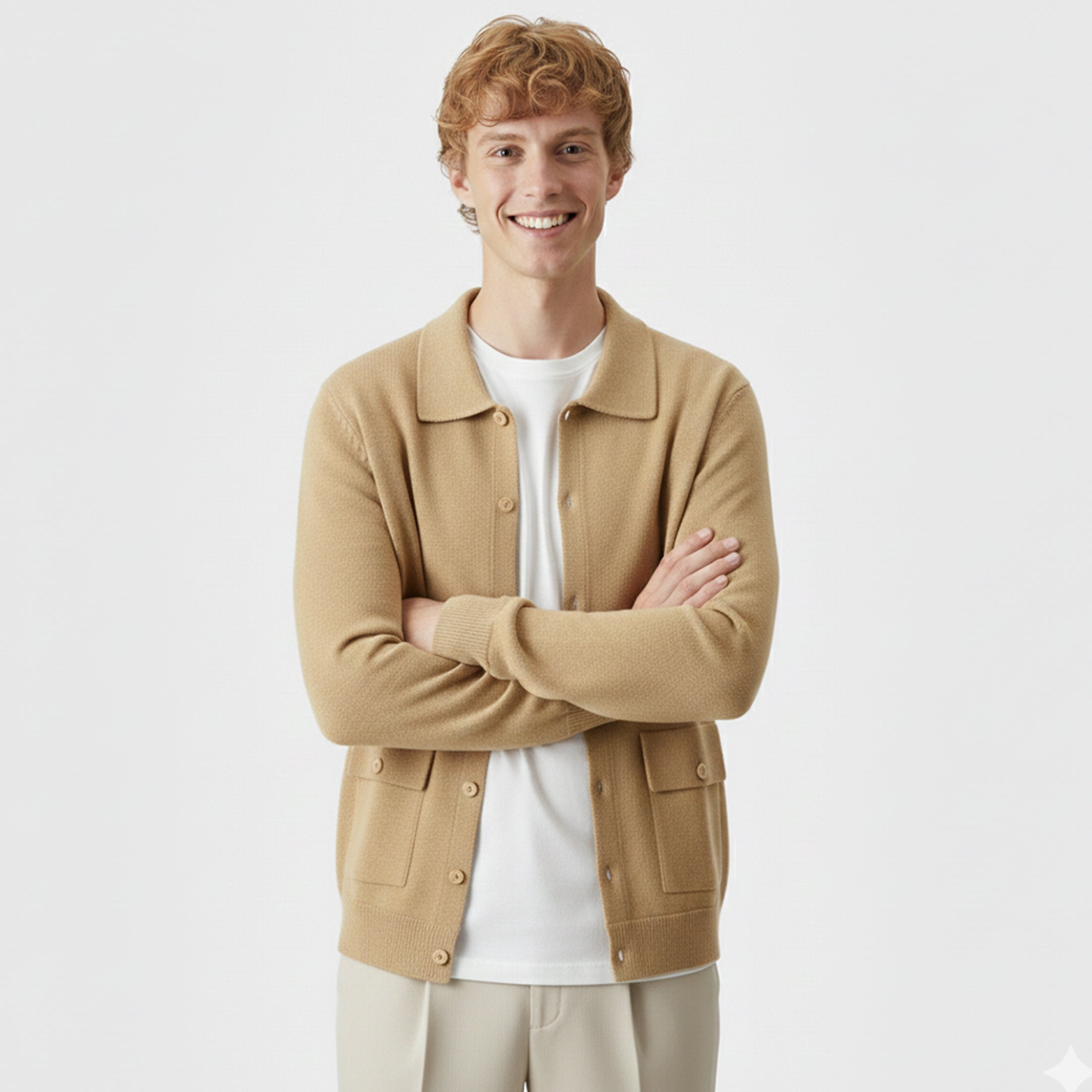Men’s Wool Cardigan – Polo Collar Classic