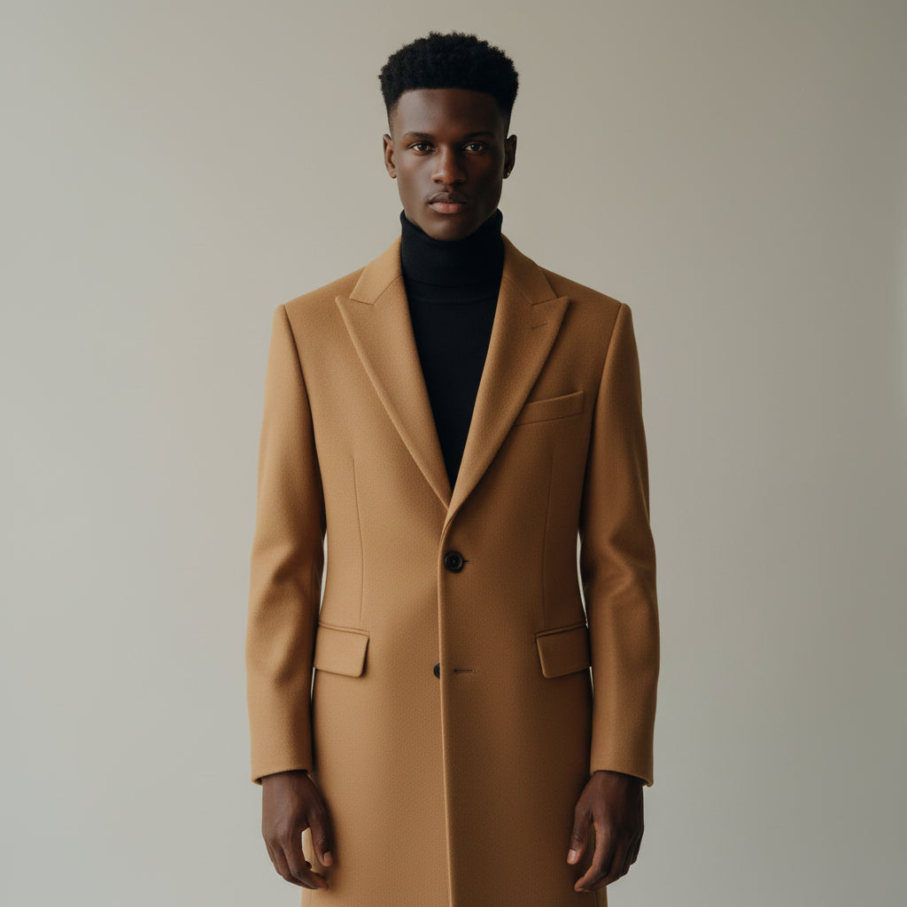 Classic Long Overcoat with Lapel for Men
