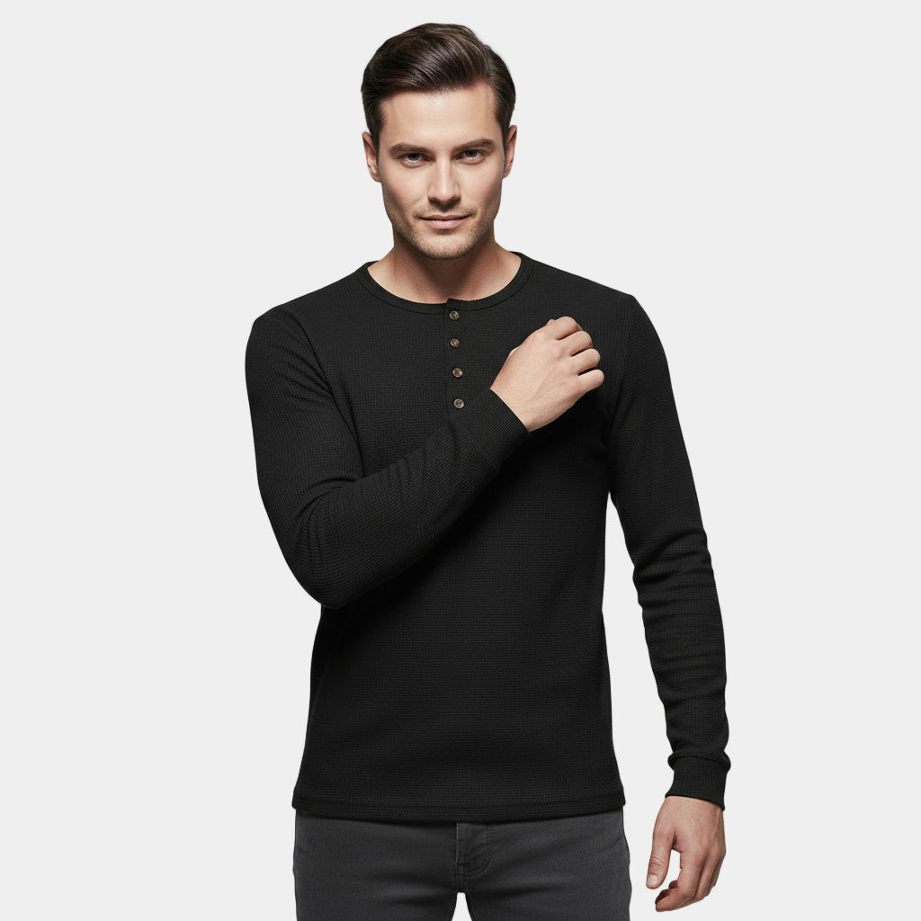 Men’s Cotton Waffle-Knit Henley Sweatshirt