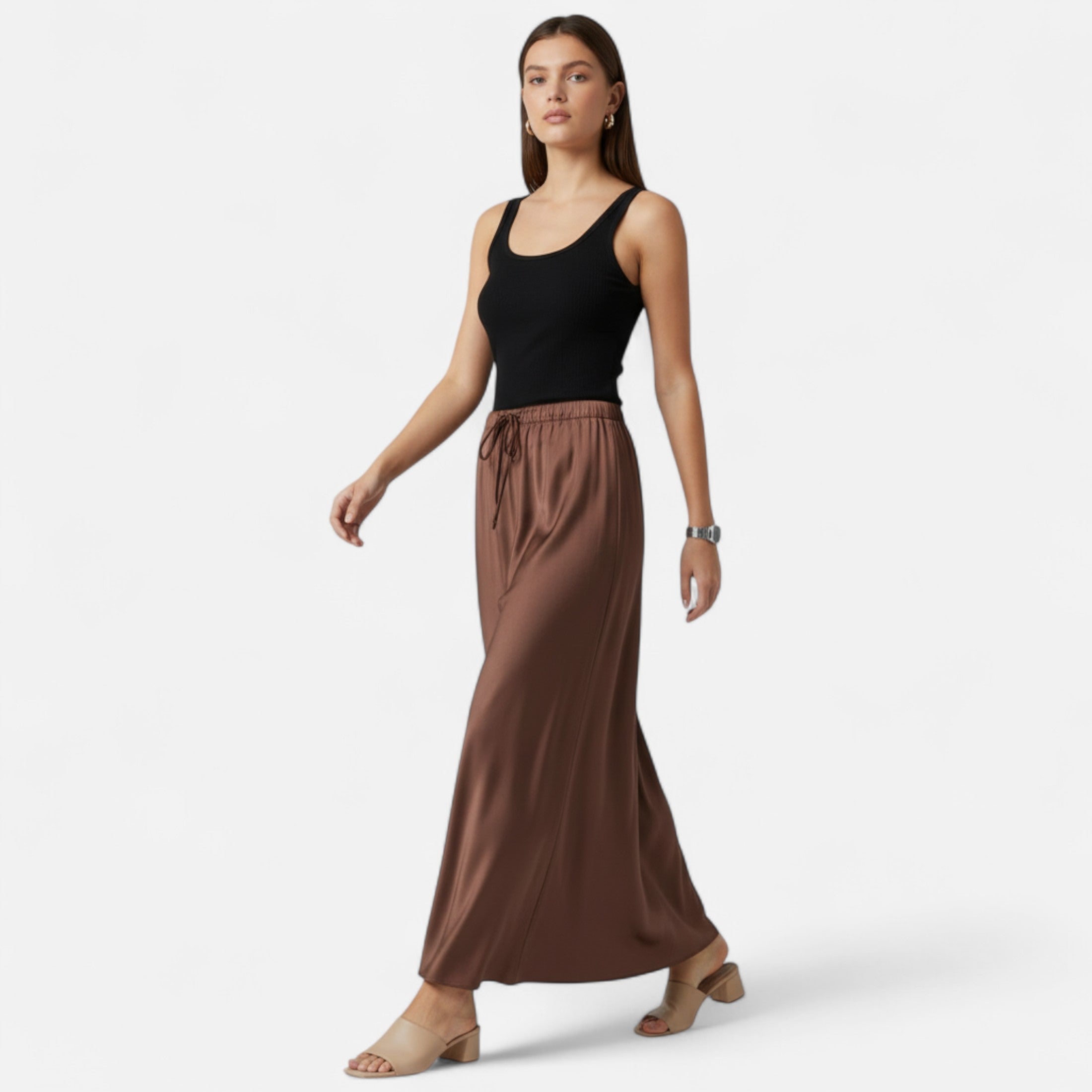 Women's Elegant High-Waist Satin Skirt