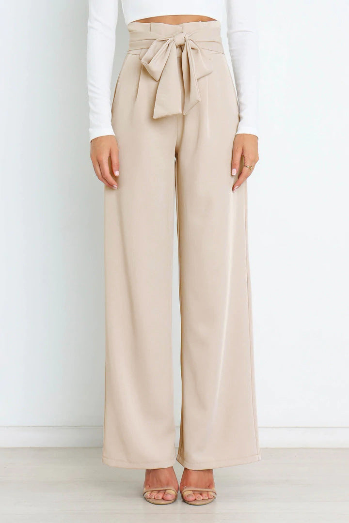 High-Waisted Women’s Pants with Tie Belt