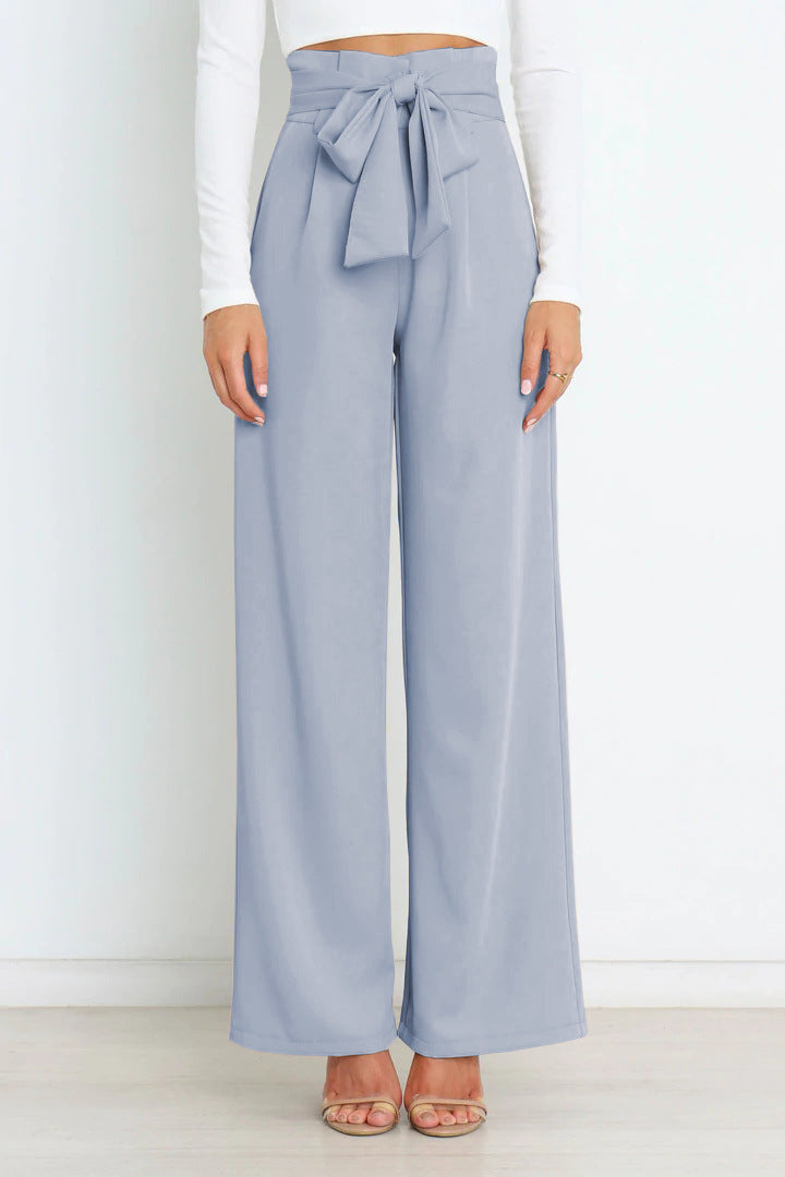 High-Waisted Women’s Pants with Tie Belt