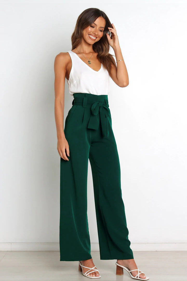 High-Waisted Women’s Pants with Tie Belt