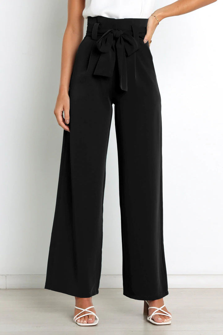 High-Waisted Women’s Pants with Tie Belt