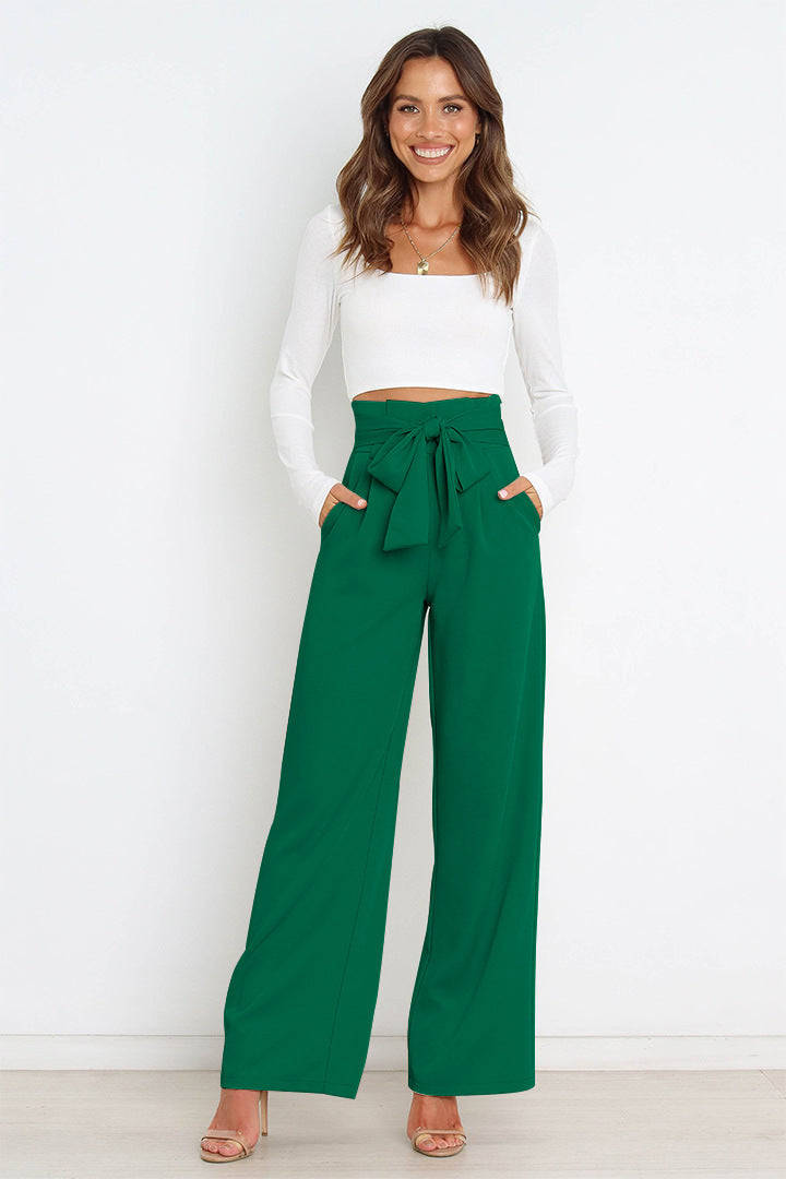 High-Waisted Women’s Pants with Tie Belt