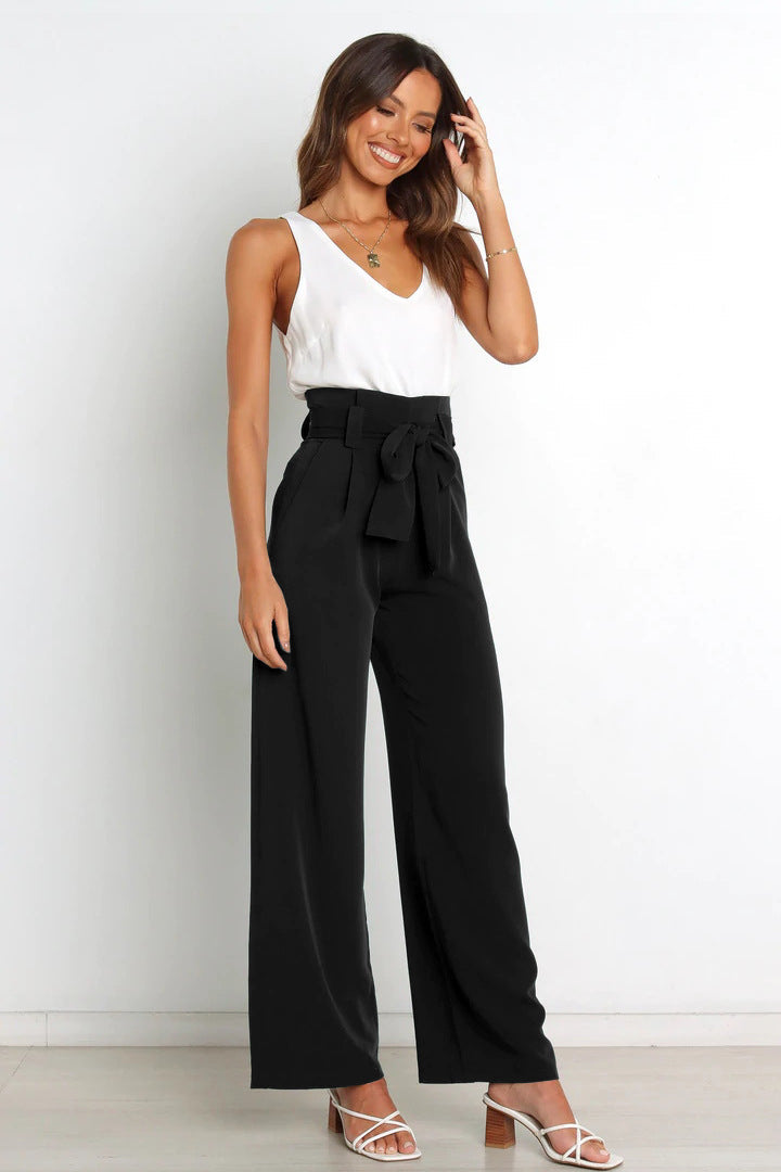 High-Waisted Women’s Pants with Tie Belt