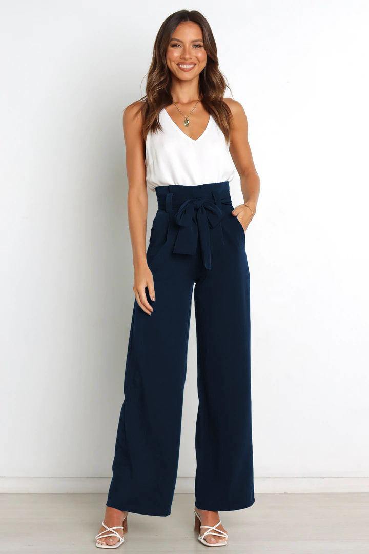 High-Waisted Women’s Pants with Tie Belt
