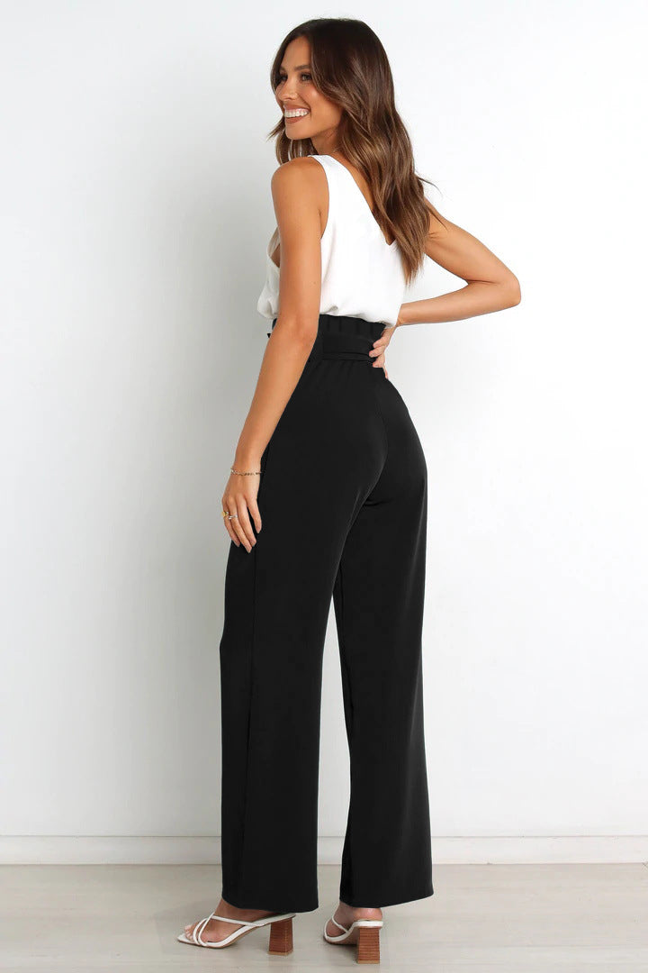 High-Waisted Women’s Pants with Tie Belt
