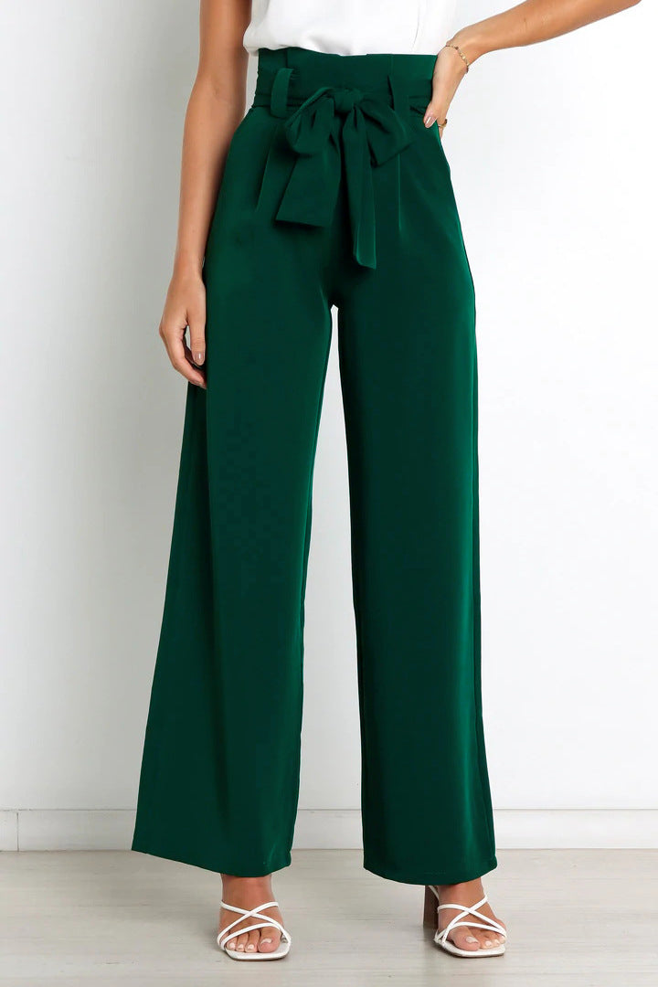 High-Waisted Women’s Pants with Tie Belt