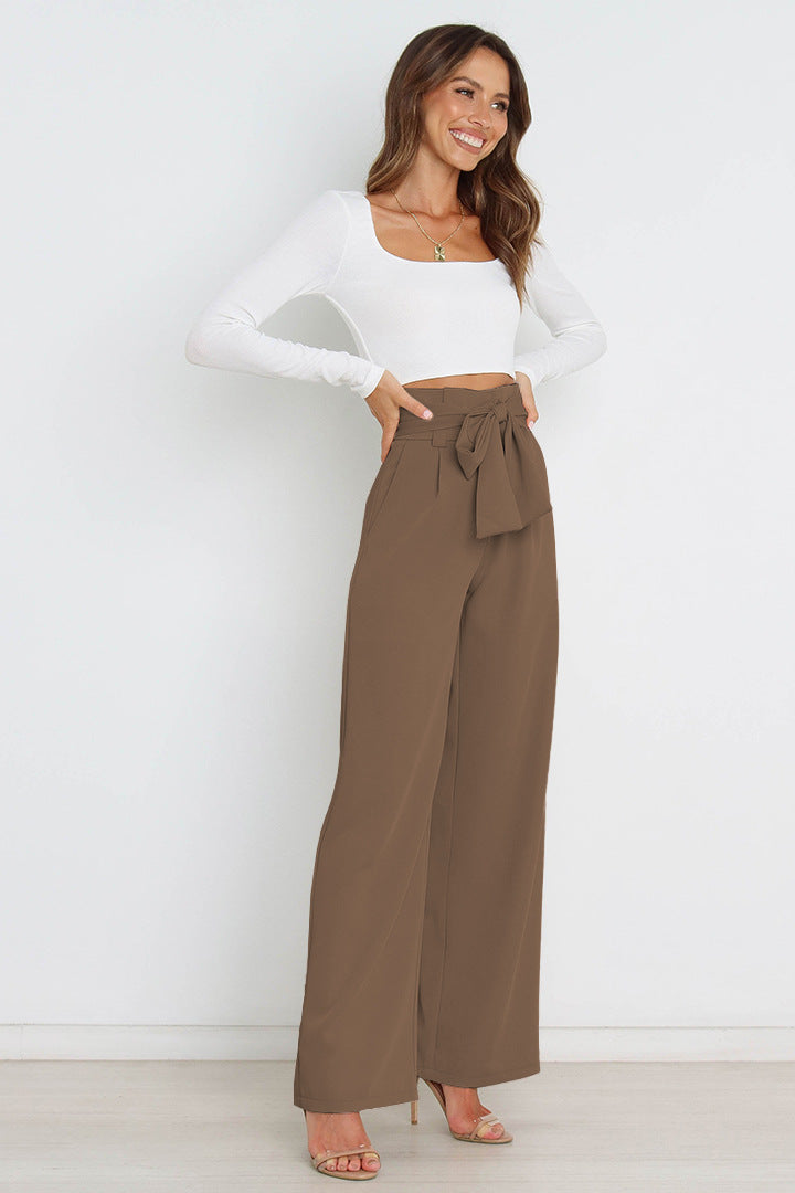 High-Waisted Women’s Pants with Tie Belt