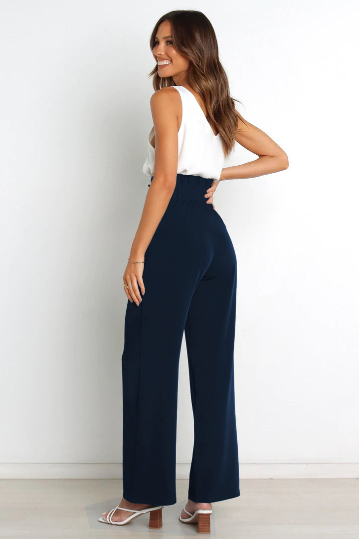 High-Waisted Women’s Pants with Tie Belt