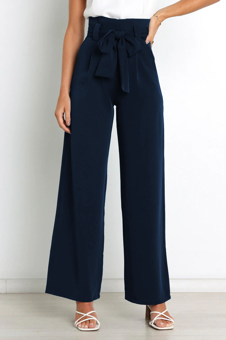 High-Waisted Women’s Pants with Tie Belt