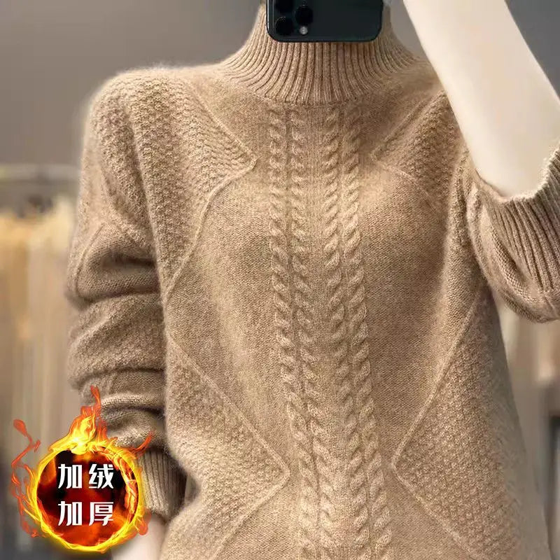 Fleece Lined Thickened Half High Collar Sweater