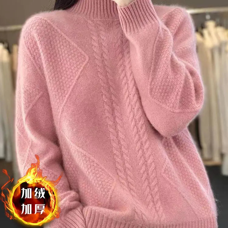 Fleece Lined Thickened Half High Collar Sweater