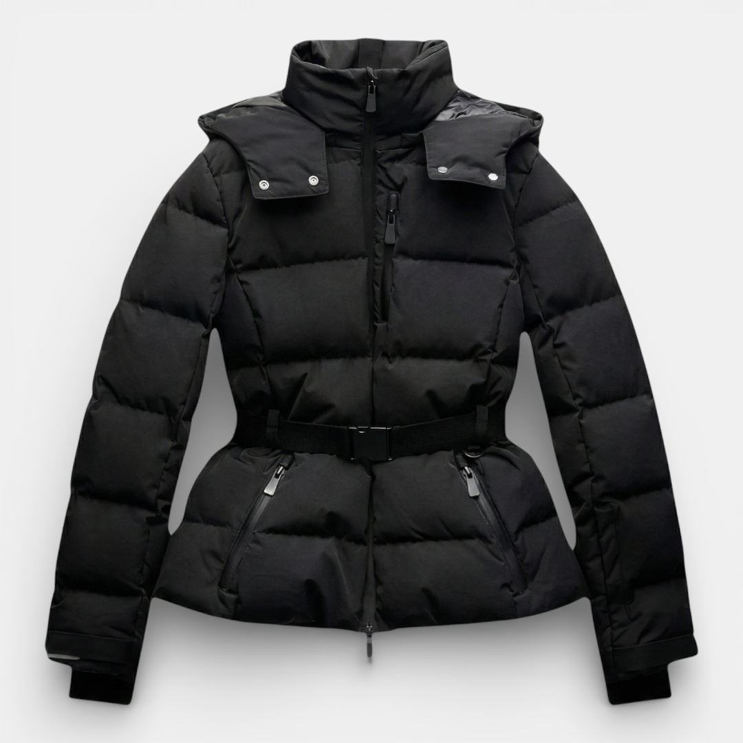 Women's Puffer Jacket - Belted Hooded Cropped