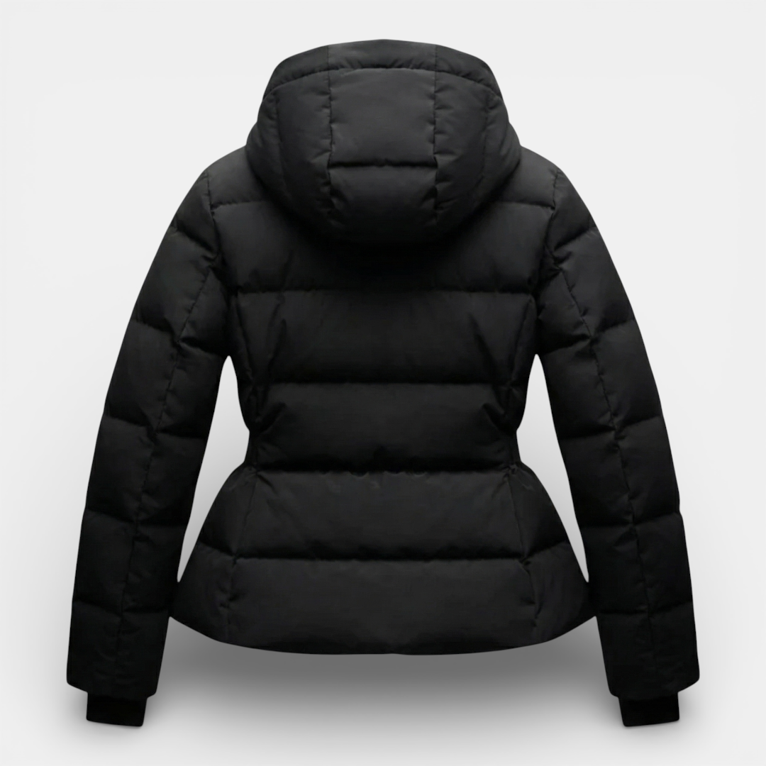 Women's Puffer Jacket - Belted Hooded Cropped
