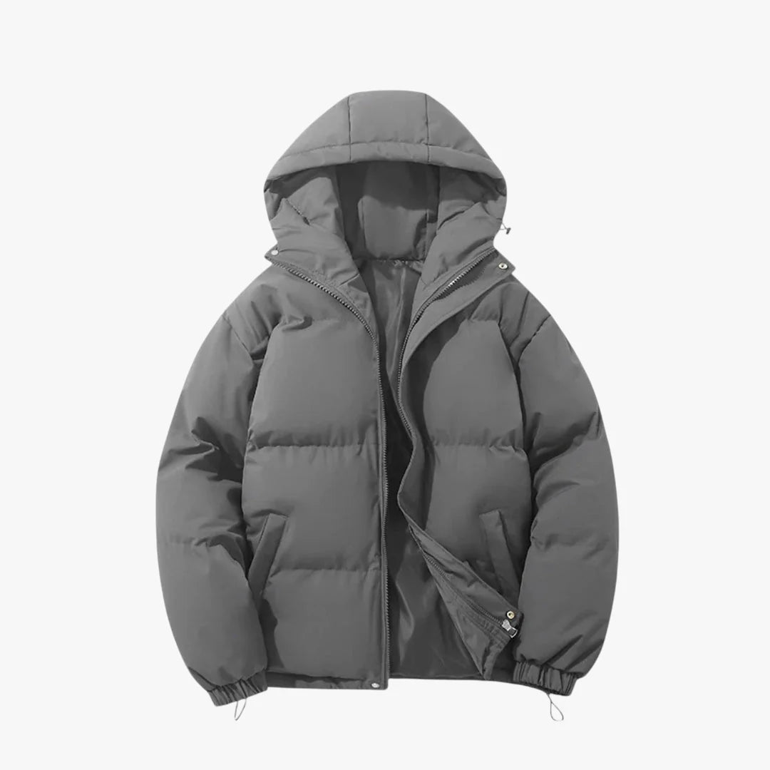Women's Hooded Puffer Jacket with Zip Closure and Side Pockets