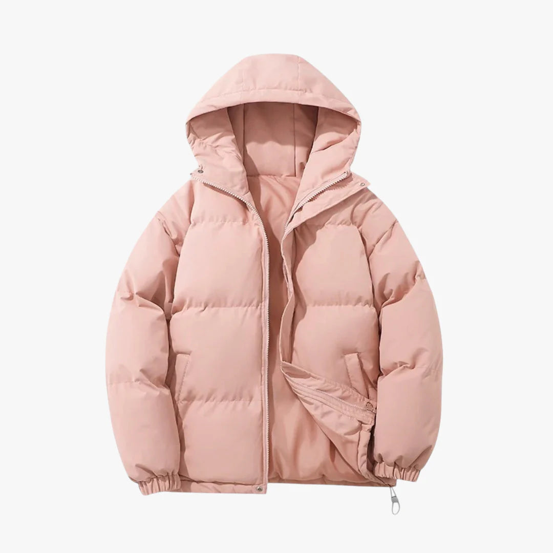 Women's Hooded Puffer Jacket with Zip Closure and Side Pockets
