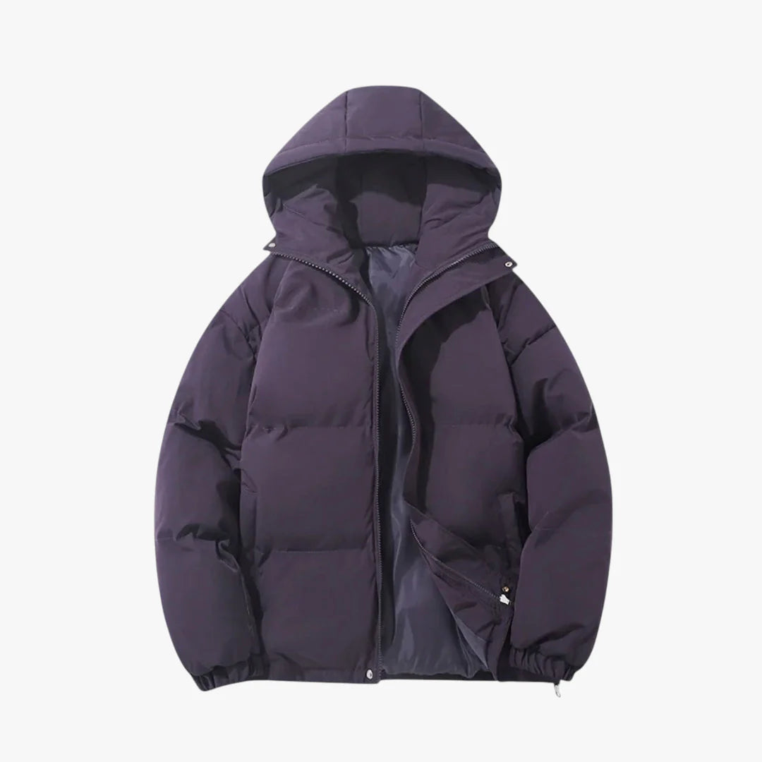 Women's Hooded Puffer Jacket with Zip Closure and Side Pockets