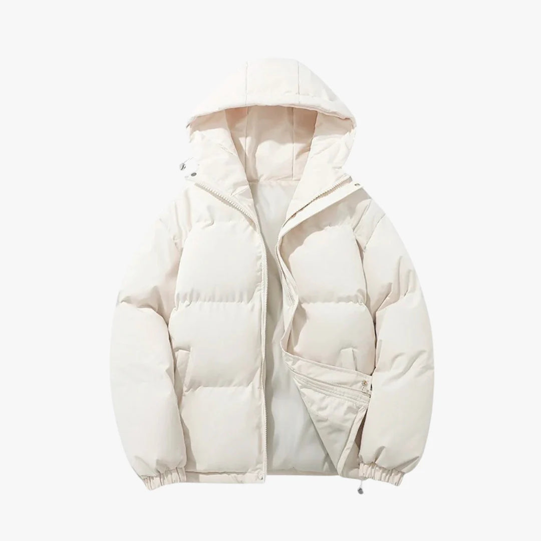 Women's Hooded Puffer Jacket with Zip Closure and Side Pockets