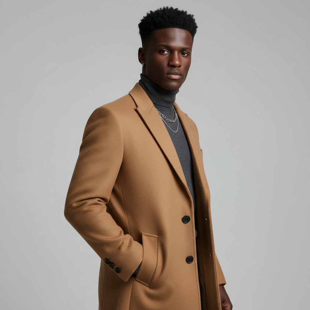 Classic Long Overcoat with Lapel for Men