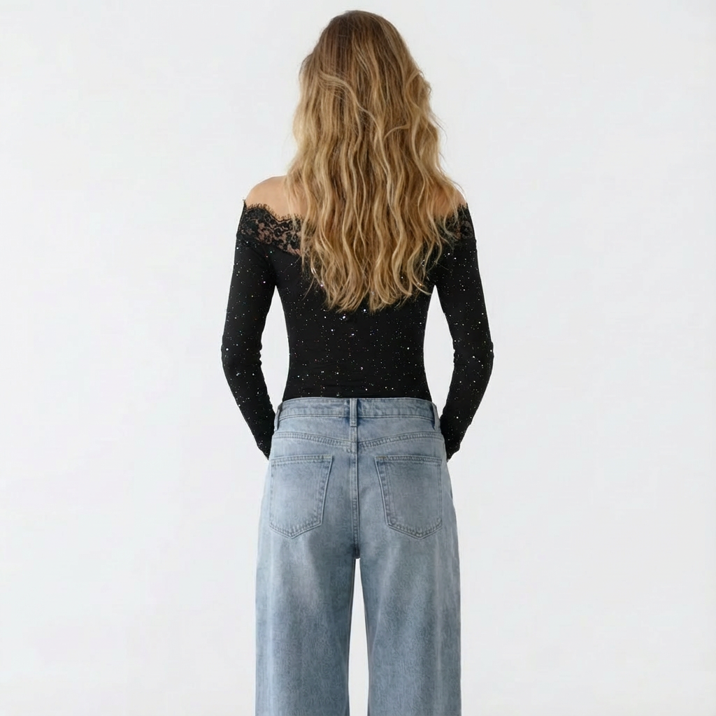 Dusting Powder Lace Off-Shoulder Blouse