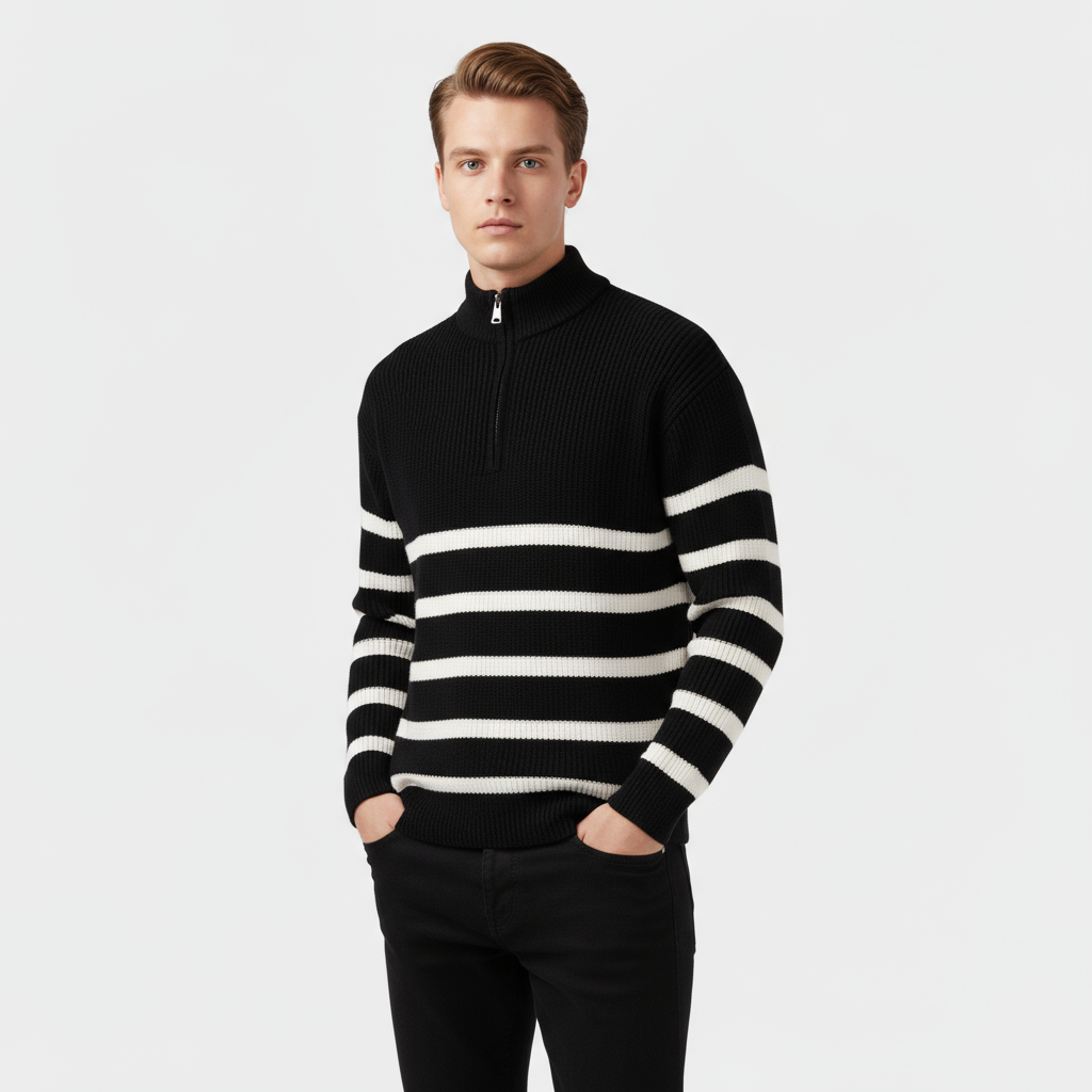 Striped Quarter Zip Sweater