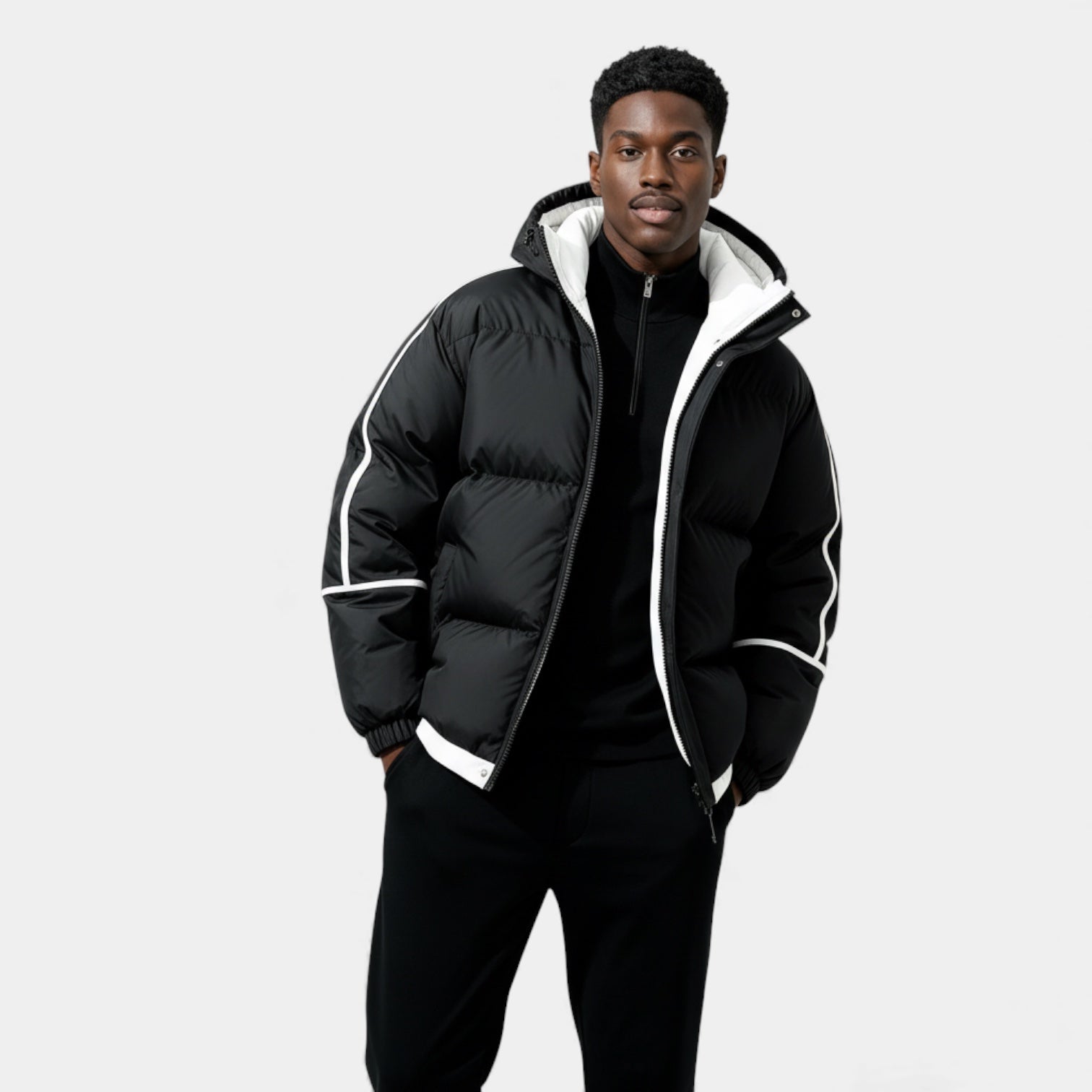 Men's Quilted Down Puffer Winter Jacket - Reflective