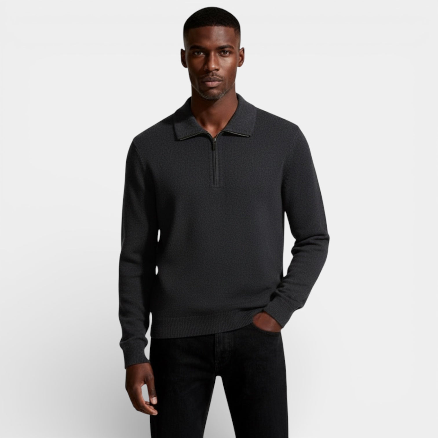 Men’s Textured Half-Zip Knit Sweater – Polo Collar