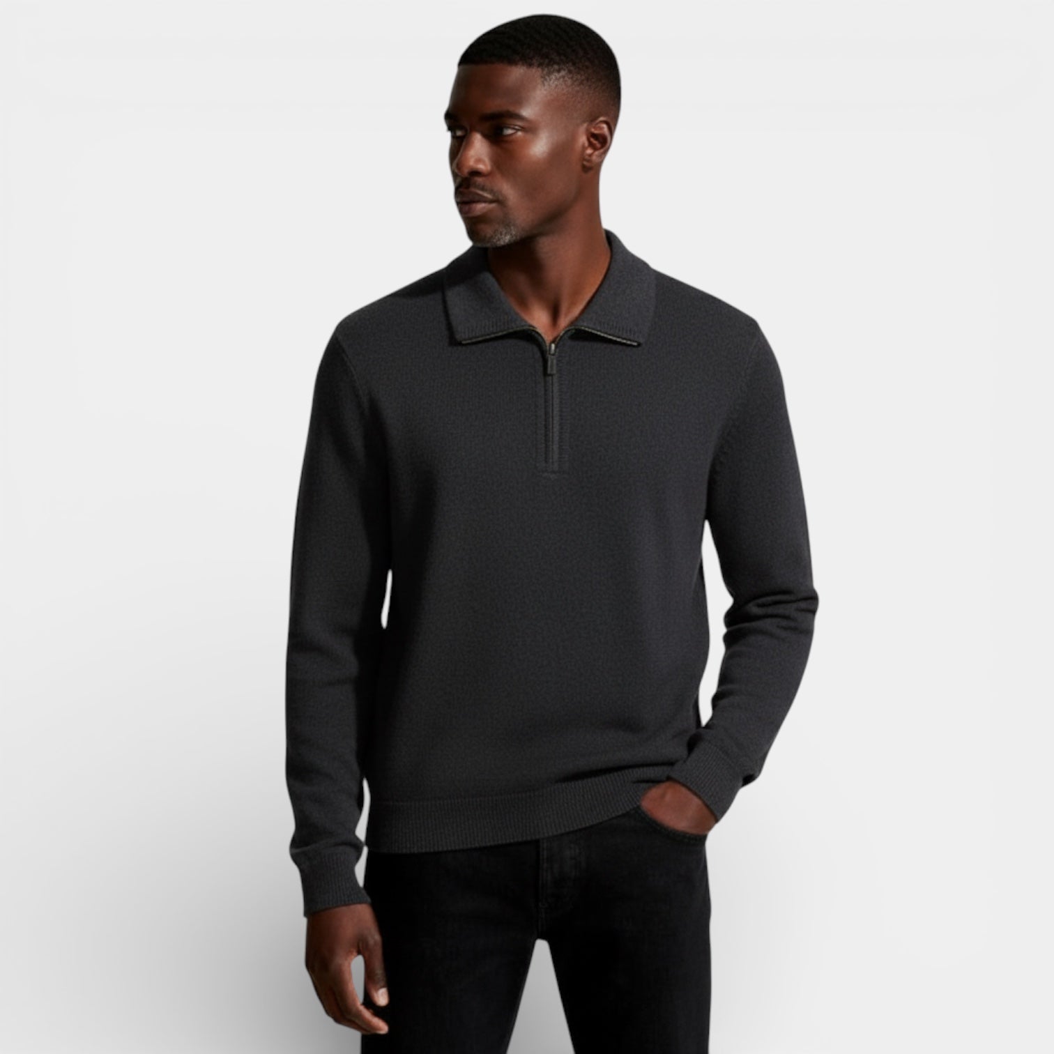 Men’s Textured Half-Zip Knit Sweater – Polo Collar