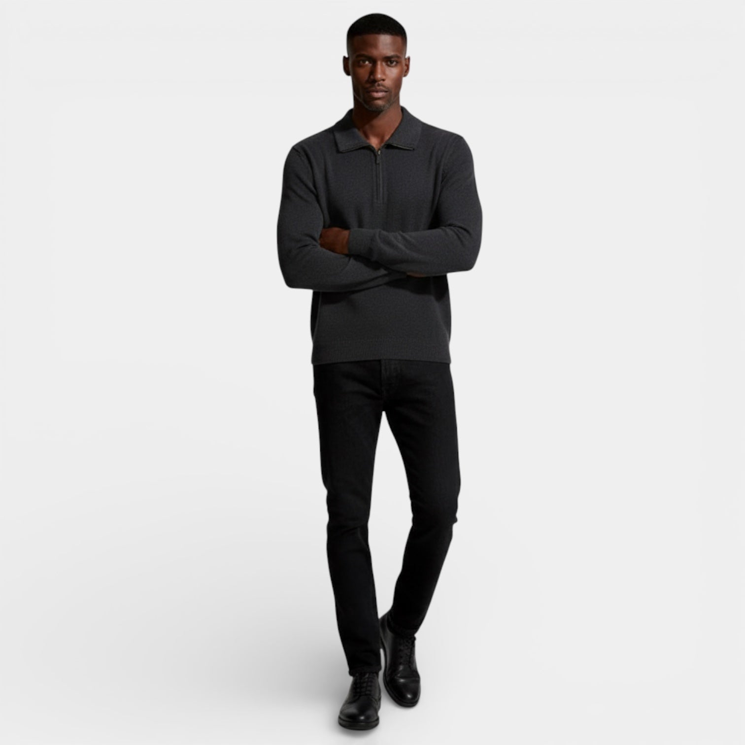 Men’s Textured Half-Zip Knit Sweater – Polo Collar
