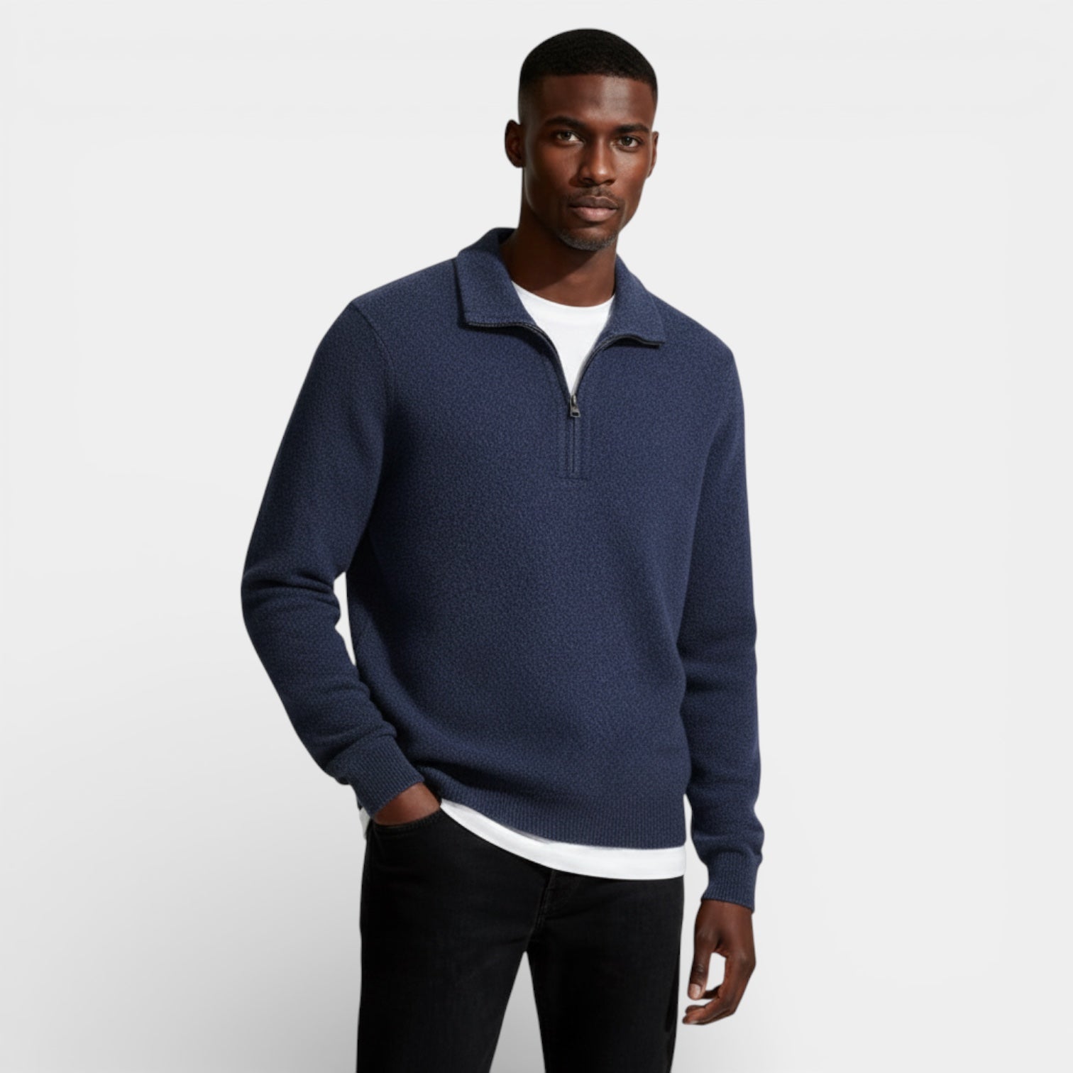 Men’s Textured Half-Zip Knit Sweater – Polo Collar