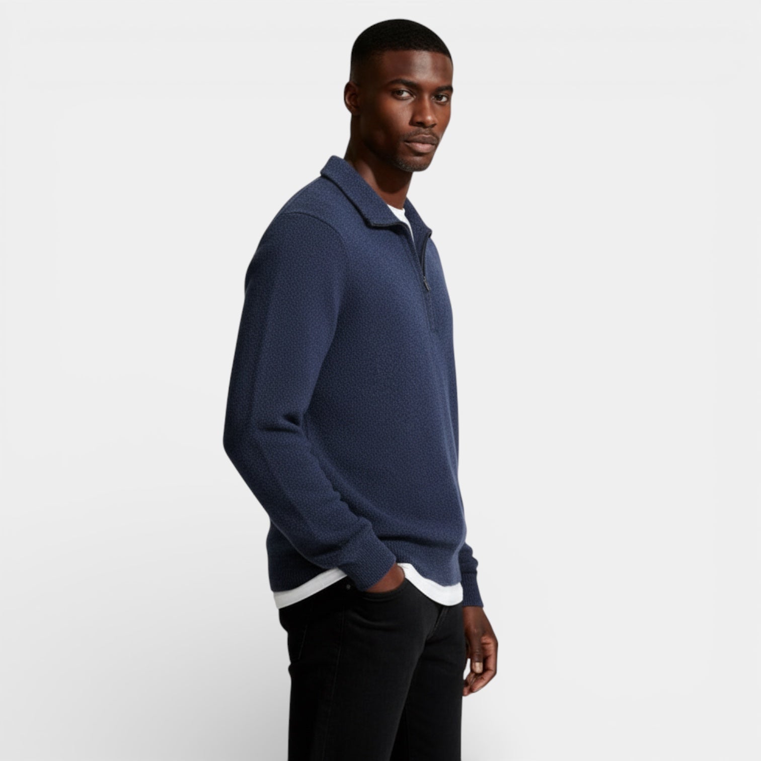 Men’s Textured Half-Zip Knit Sweater – Polo Collar
