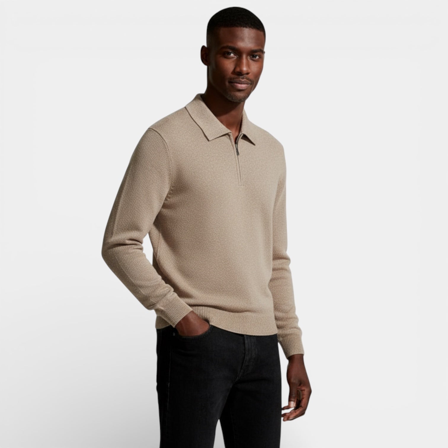 Men’s Textured Half-Zip Knit Sweater – Polo Collar