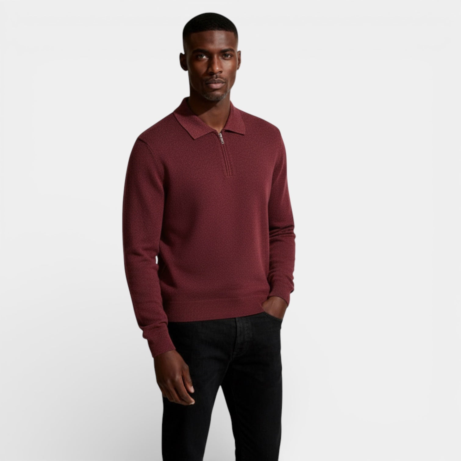 Men’s Textured Half-Zip Knit Sweater – Polo Collar