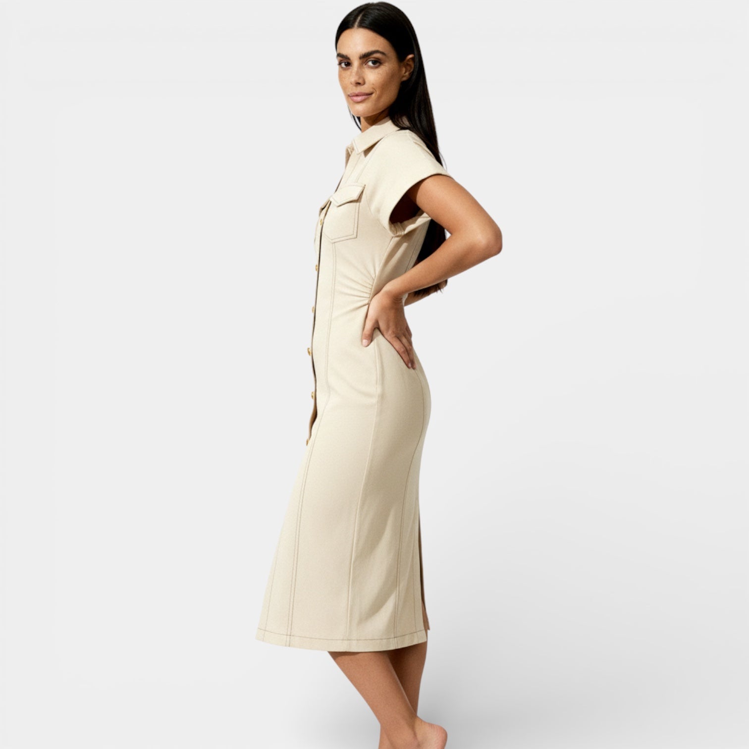 Women’s Button-Front Denim Midi Dress