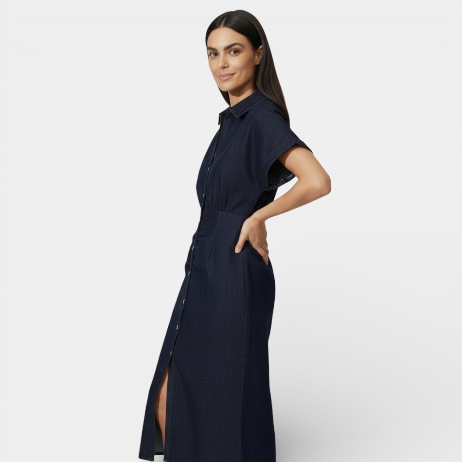 Women’s Button-Front Denim Midi Dress