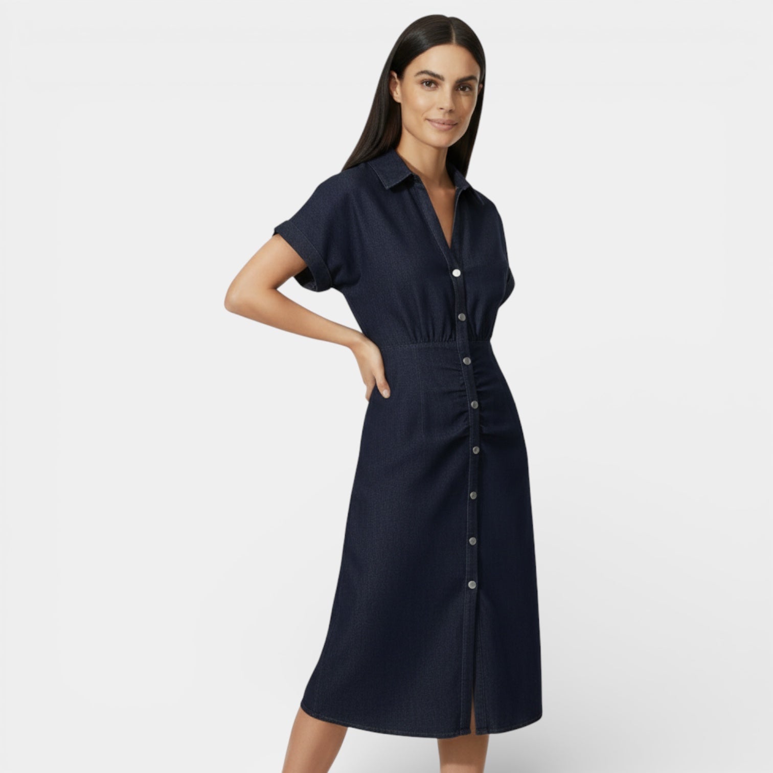 Women’s Button-Front Denim Midi Dress