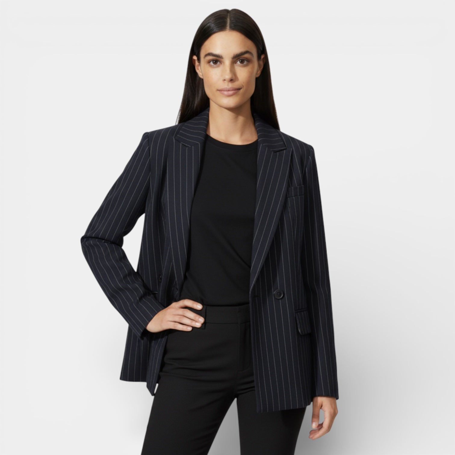 Women’s Pinstripe Tailored Blazer – Structured Fit