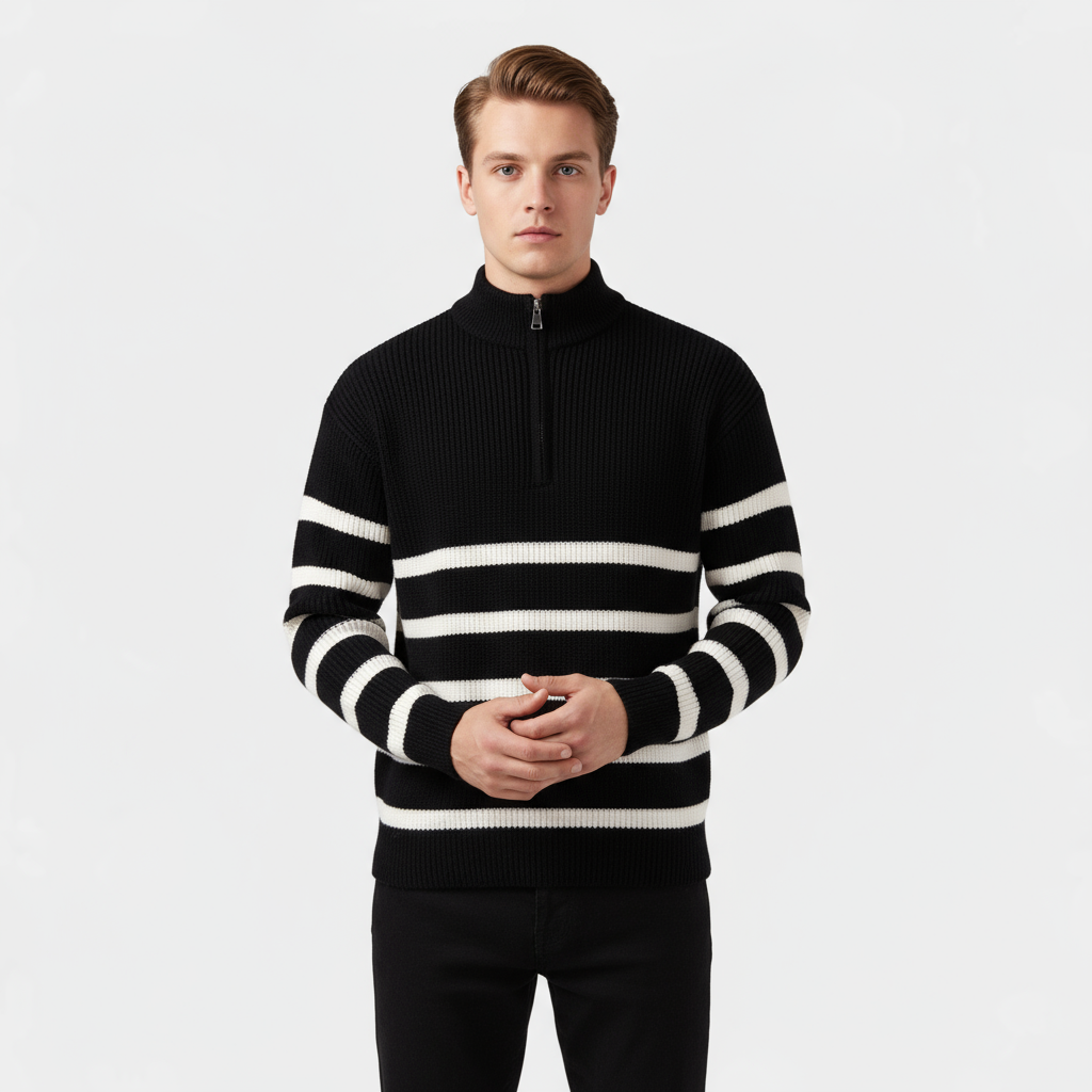 Striped Quarter Zip Sweater