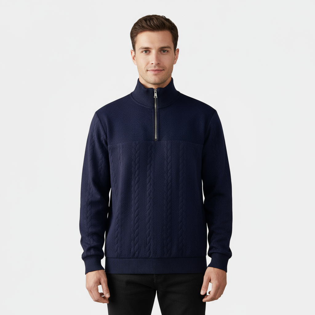 Men's Cable Knit Merino Quarter Zip Knit Sweater