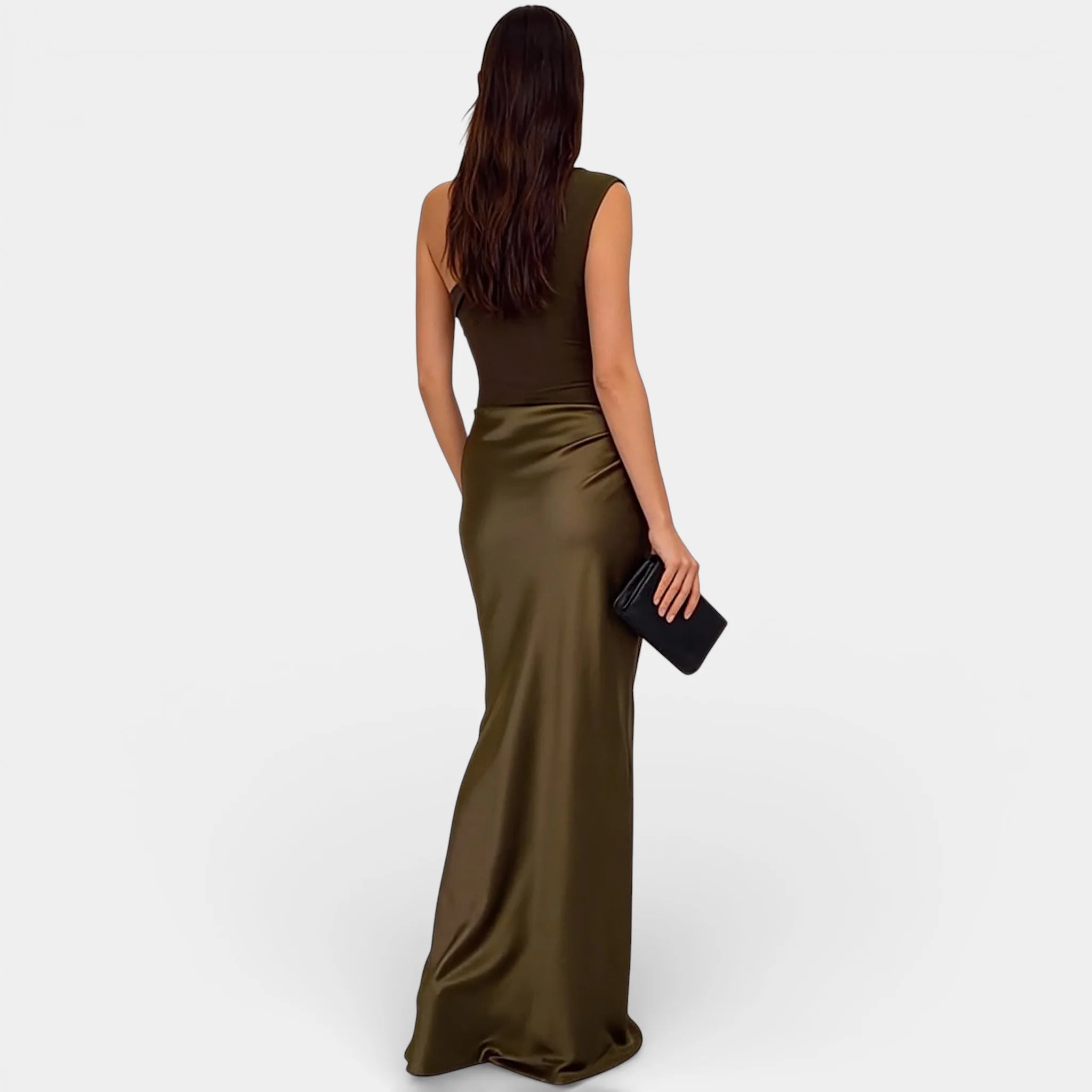 Women’s Satin One Shoulder Maxi Dress – Ruched Bodycon