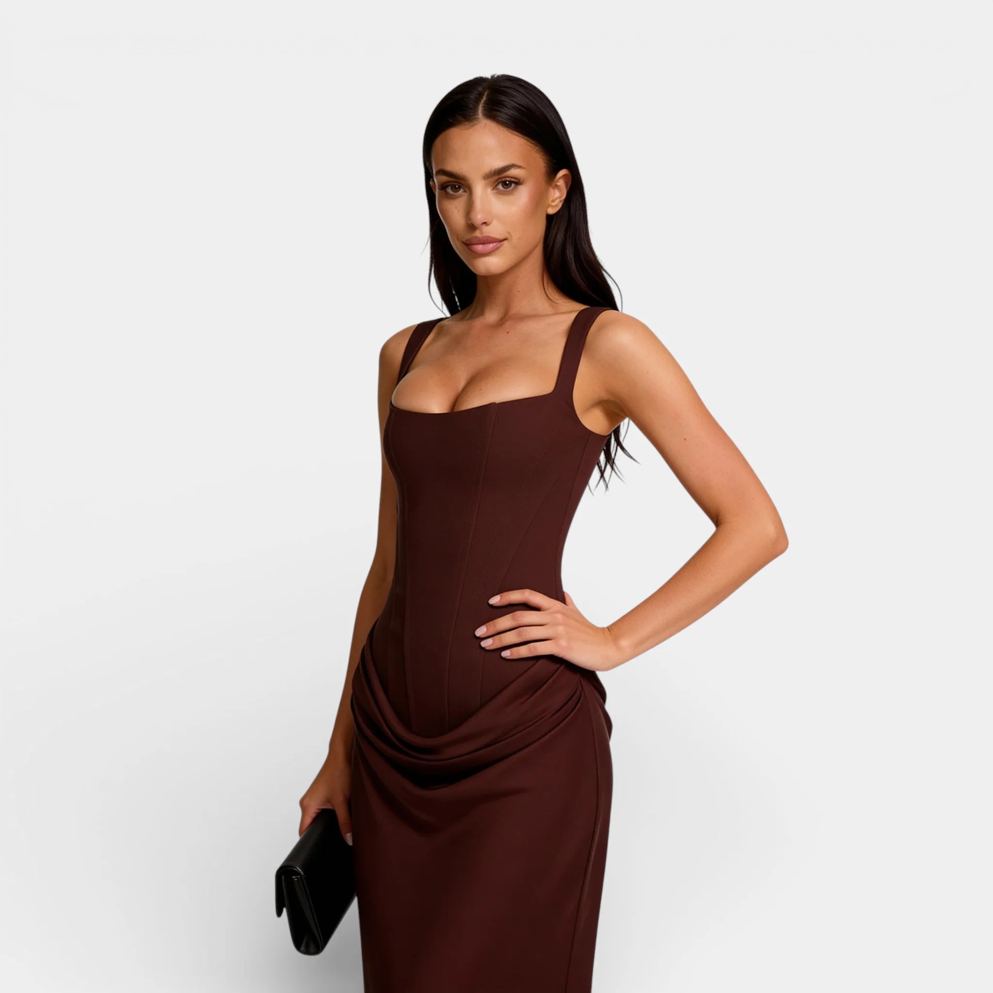 Women’s Pleated Off-Shoulder Maxi Dress - Square Neck