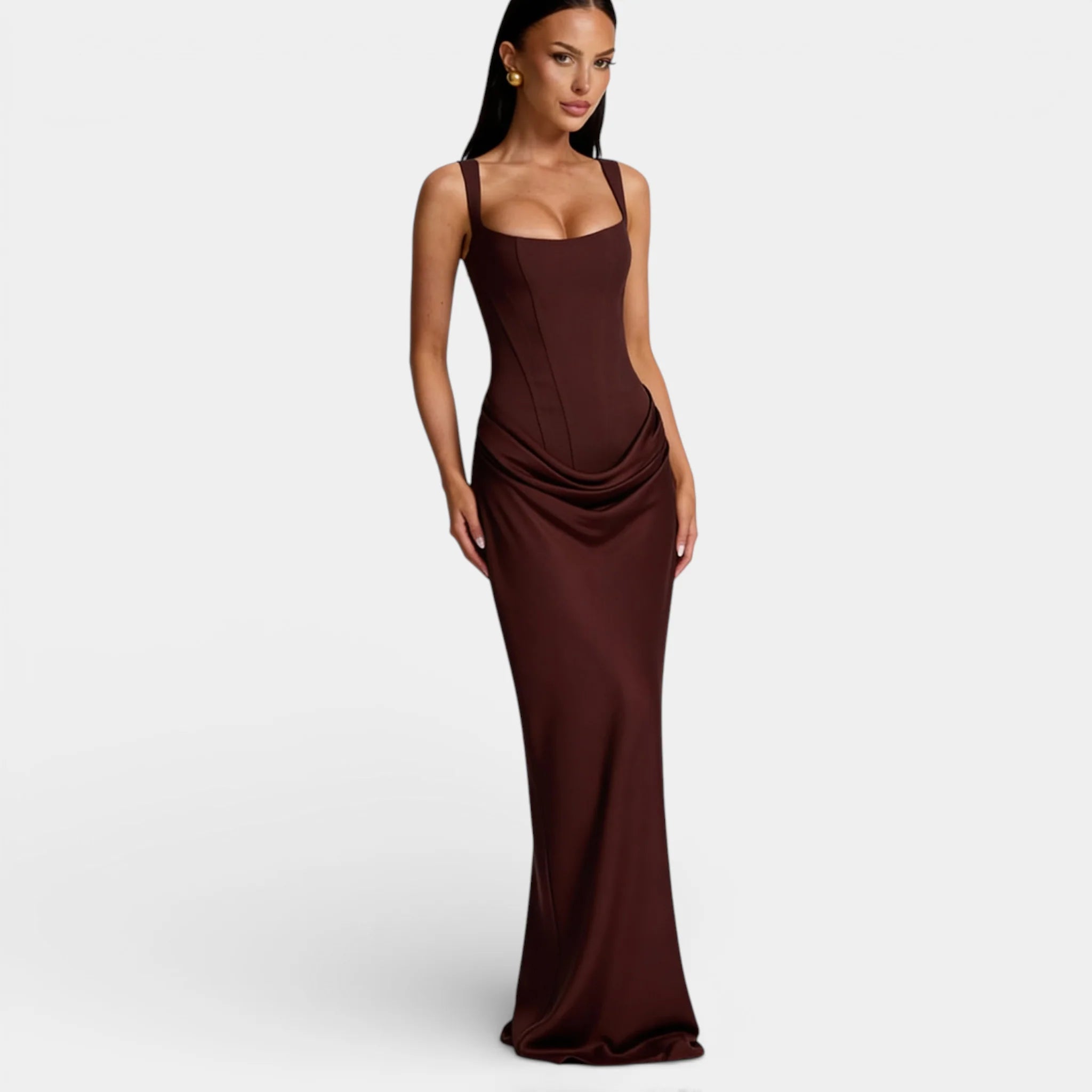 Women’s Pleated Off-Shoulder Maxi Dress - Square Neck