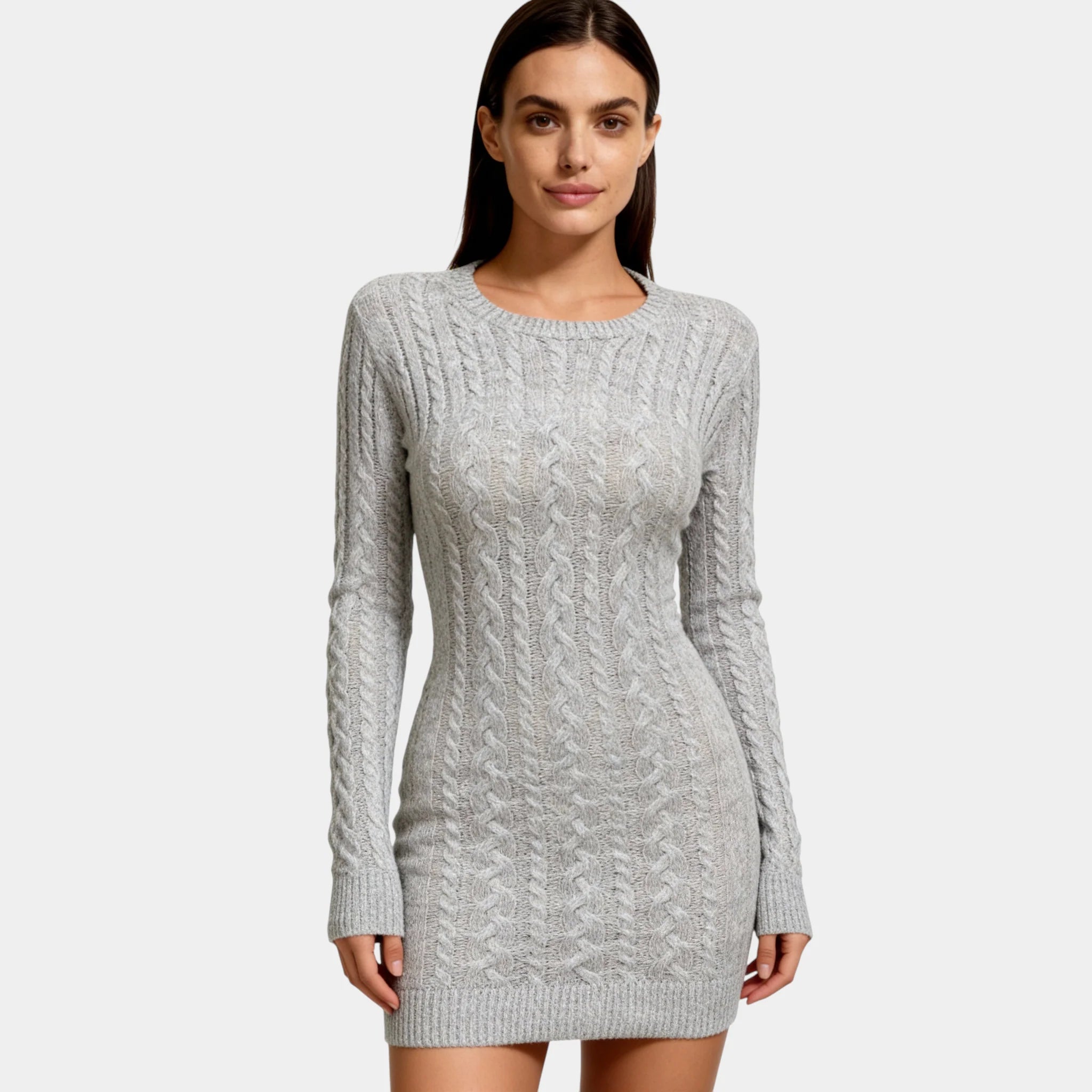 Women’s Classy Cable Knit Mini Sweater Dress – Soft Stretch