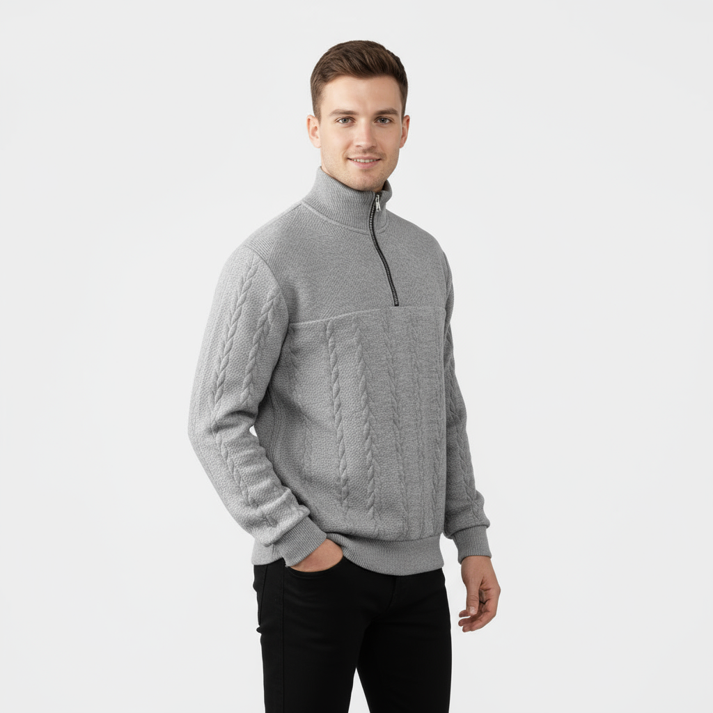 Men's Cable Knit Merino Quarter Zip Knit Sweater
