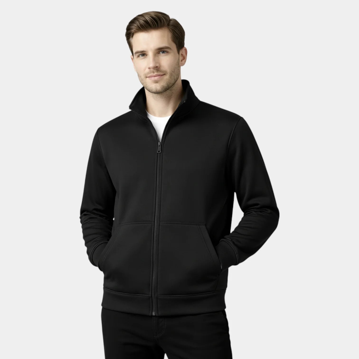 Men’s Casual Zip-Up Sweat Jacket – Stand Collar
