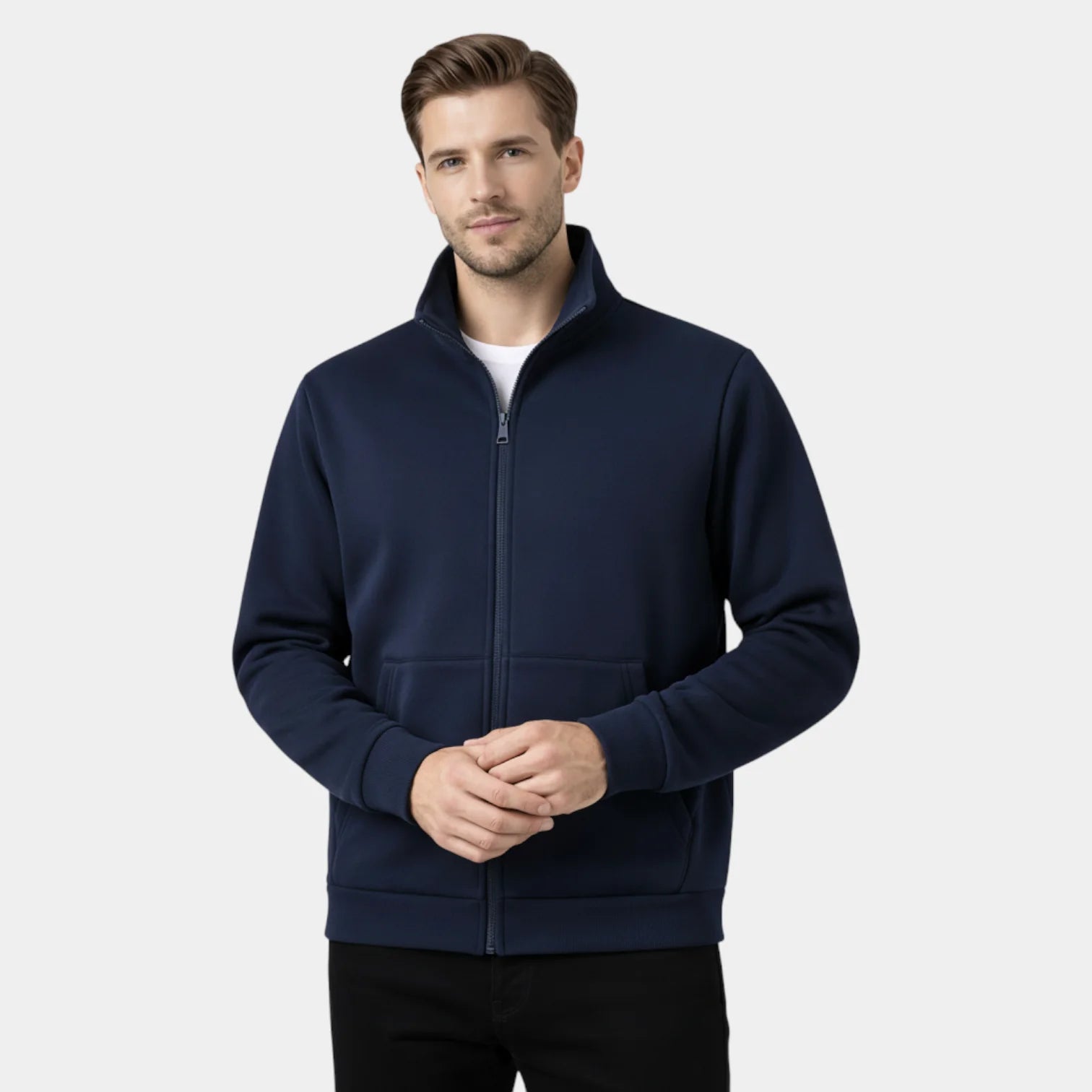 Men’s Casual Zip-Up Sweat Jacket – Stand Collar