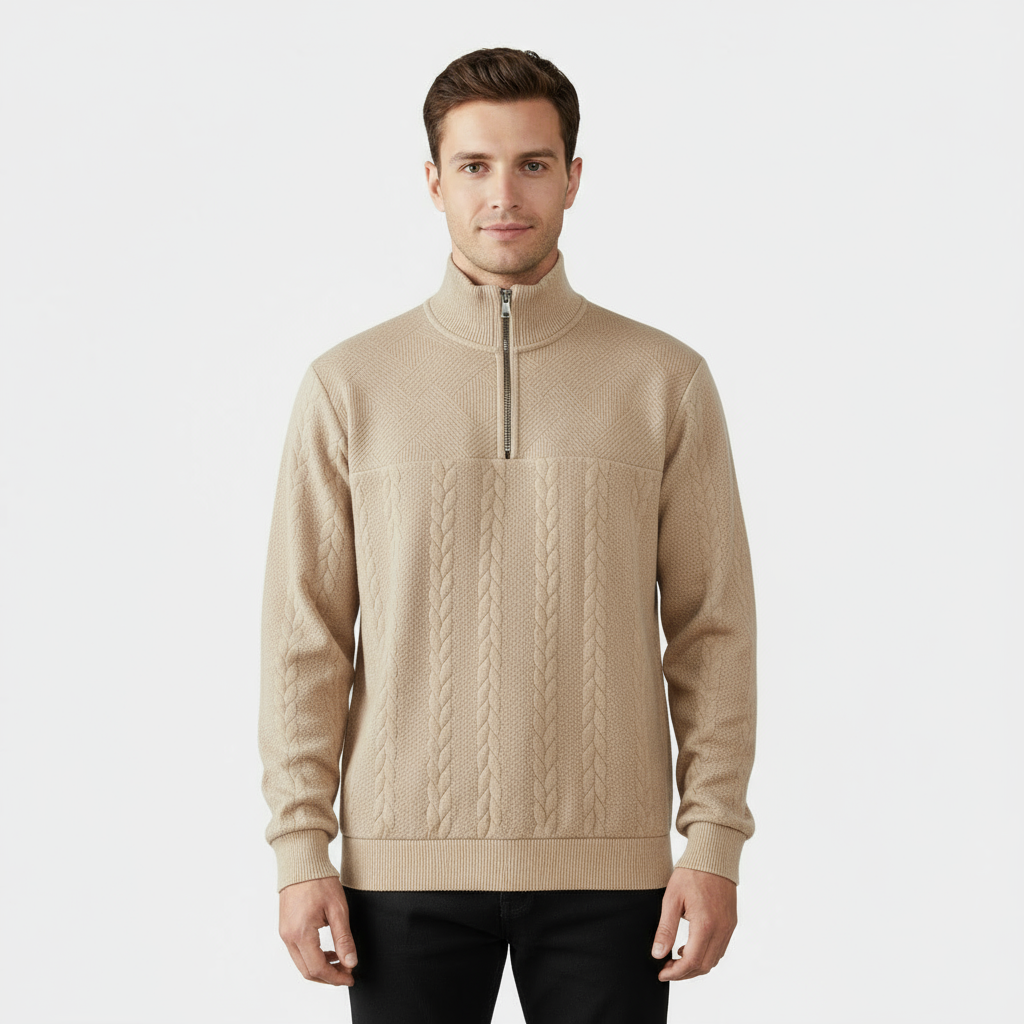 Men's Cable Knit Merino Quarter Zip Knit Sweater