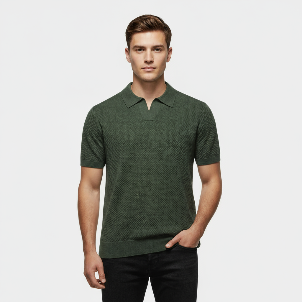 Men's Knitted Slim Piqué Polo Shirt